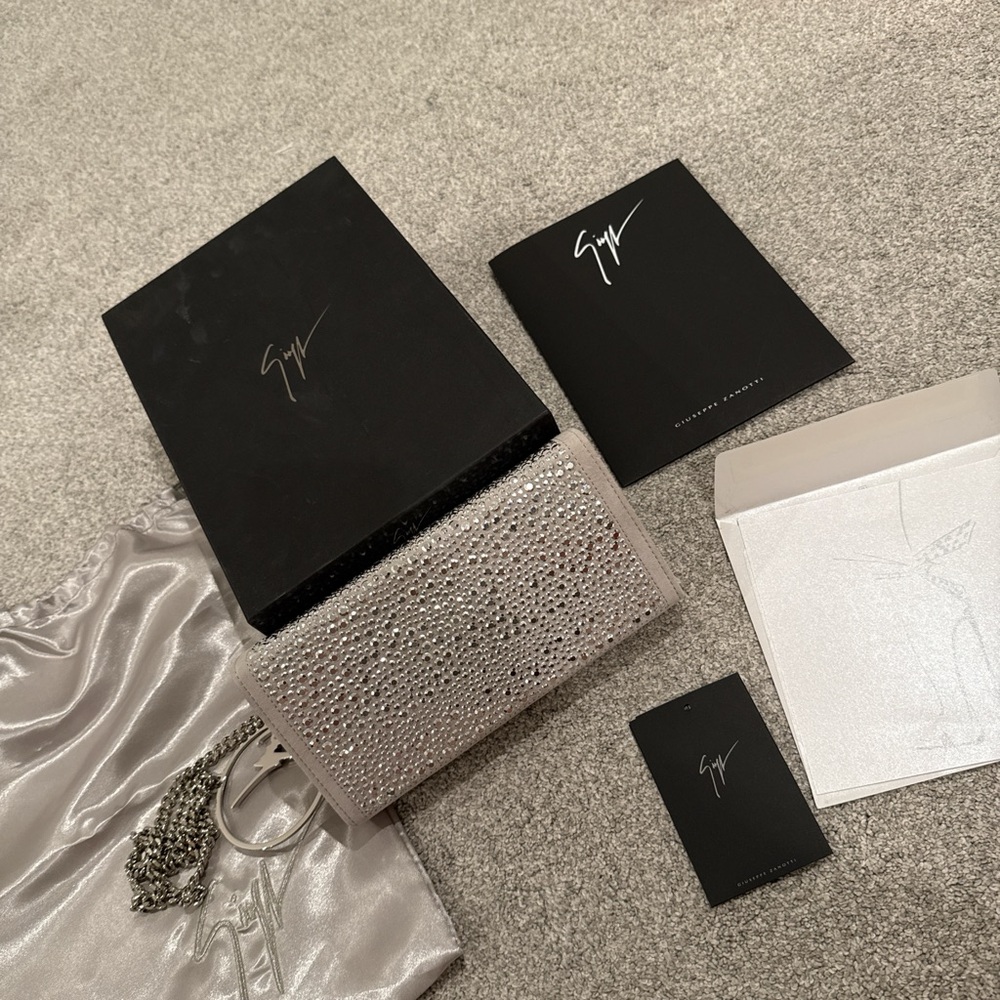 Giuseppe Zanotti Silver Crystal-Embellished Evening Clutch